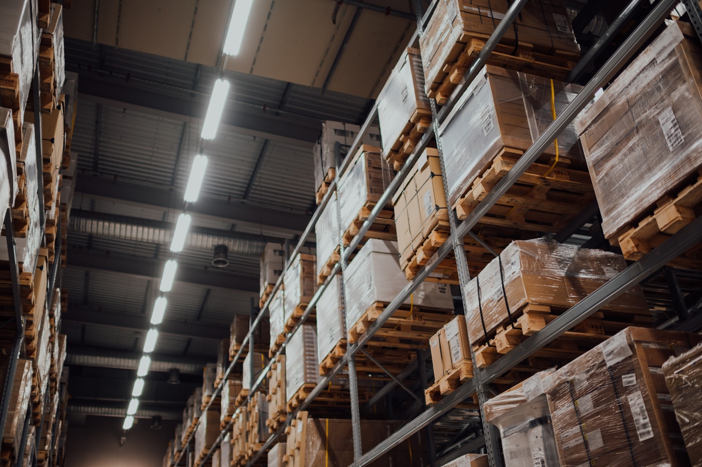 Stocked warehouse shelving